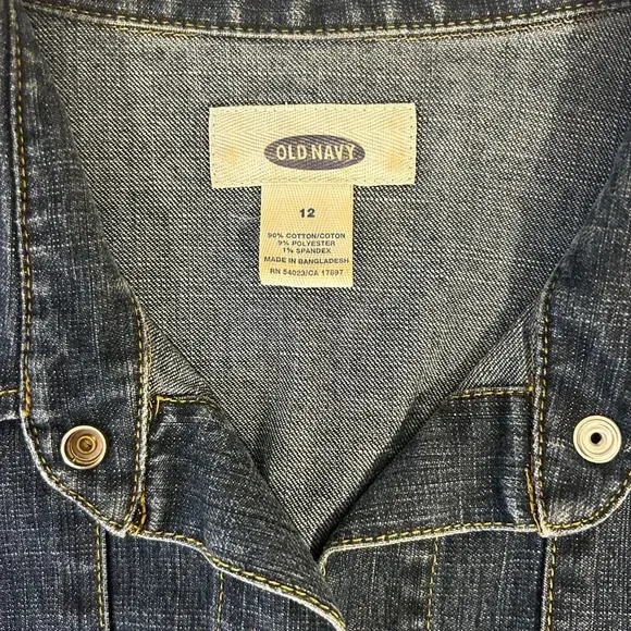 Vintage OLD NAVY Sz 12 Y2K Jean Dress Snap Front Brest Pockets Spandex Denim - Picture 5 of 8